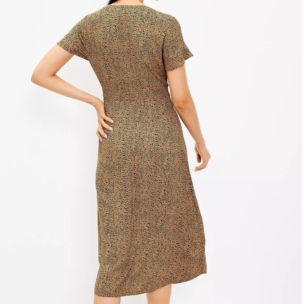 NWT Loft Petite Black & Tan Leopard Print V-neck Midi Shirt Dress Size 4P - Picture 3 of 8